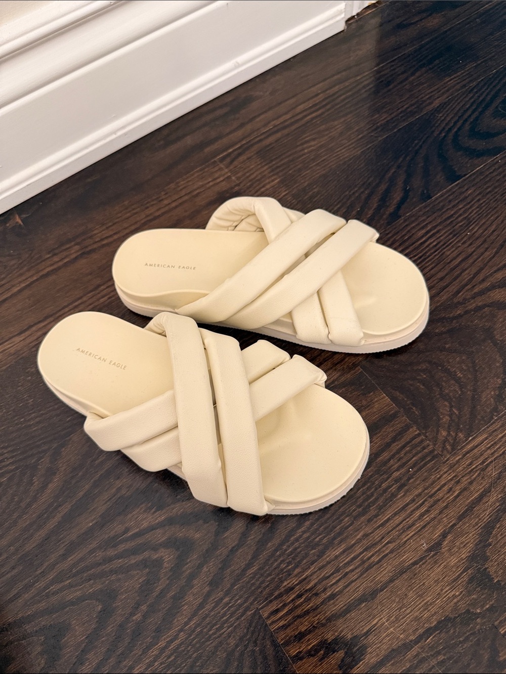 American Eagle Outfitters Ivory Crisscross Slide Sandals